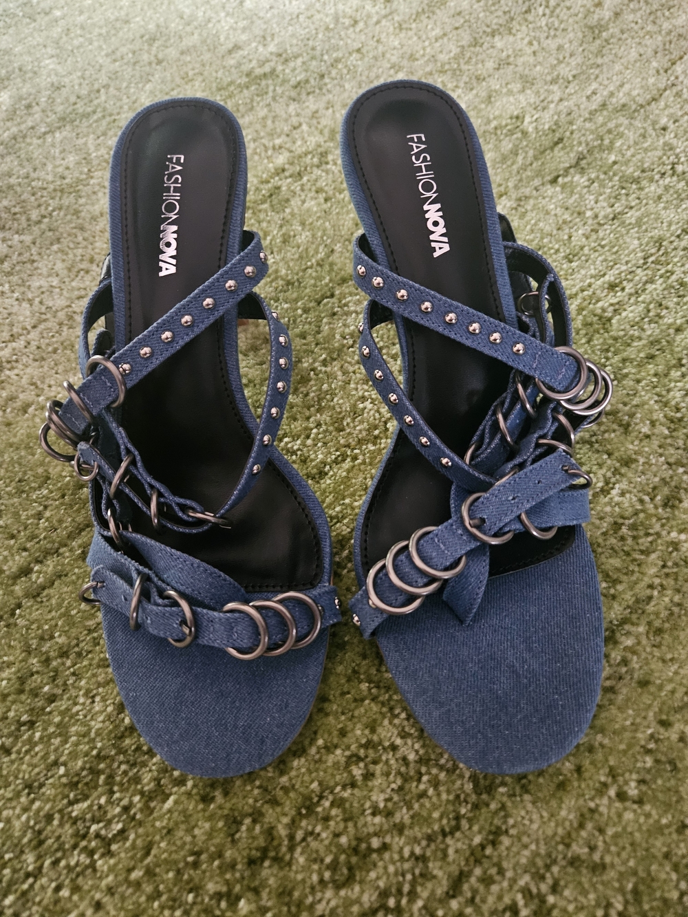 Denim Blue Studded Ring-Accent Sandals - Picture 3 of 8